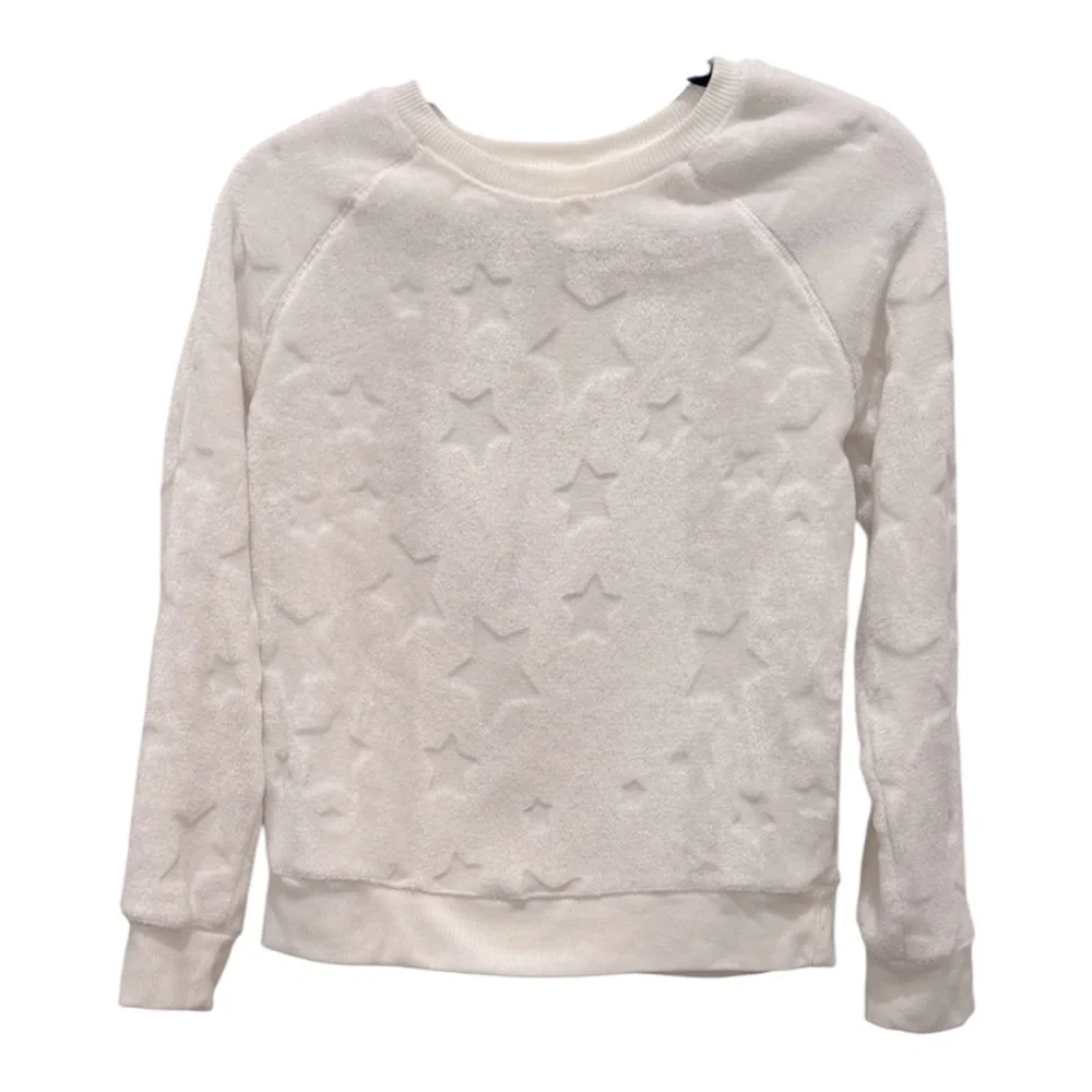 Cat & Jack Cream White Star Fleece Textured Pajama Top Girls XL Size 14